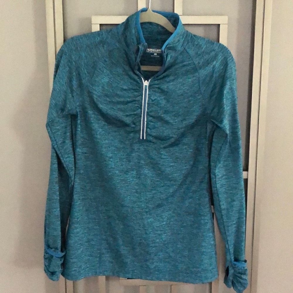 Kirkland Heather teal quarter zip fitness top long sleeve athletic top XS
